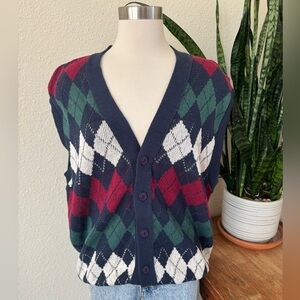 Vintage Argyle Sweater Vest made‎ in USA cotton Academia large
